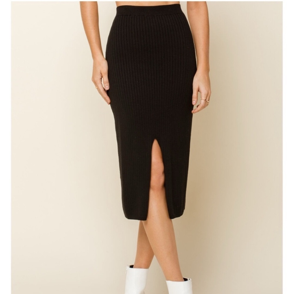 NWT Free People Midi Skirt Ribbed Knit Black Size M
